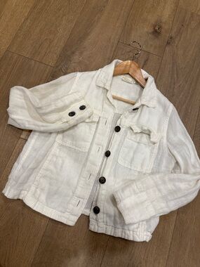 Nicole Miller Off-White Button-Front 100 % linen Jacket